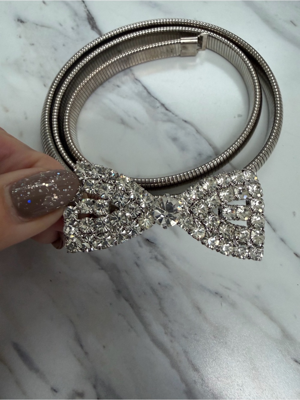 Vintage  Silver Rhinestone Bow Stretch Belt